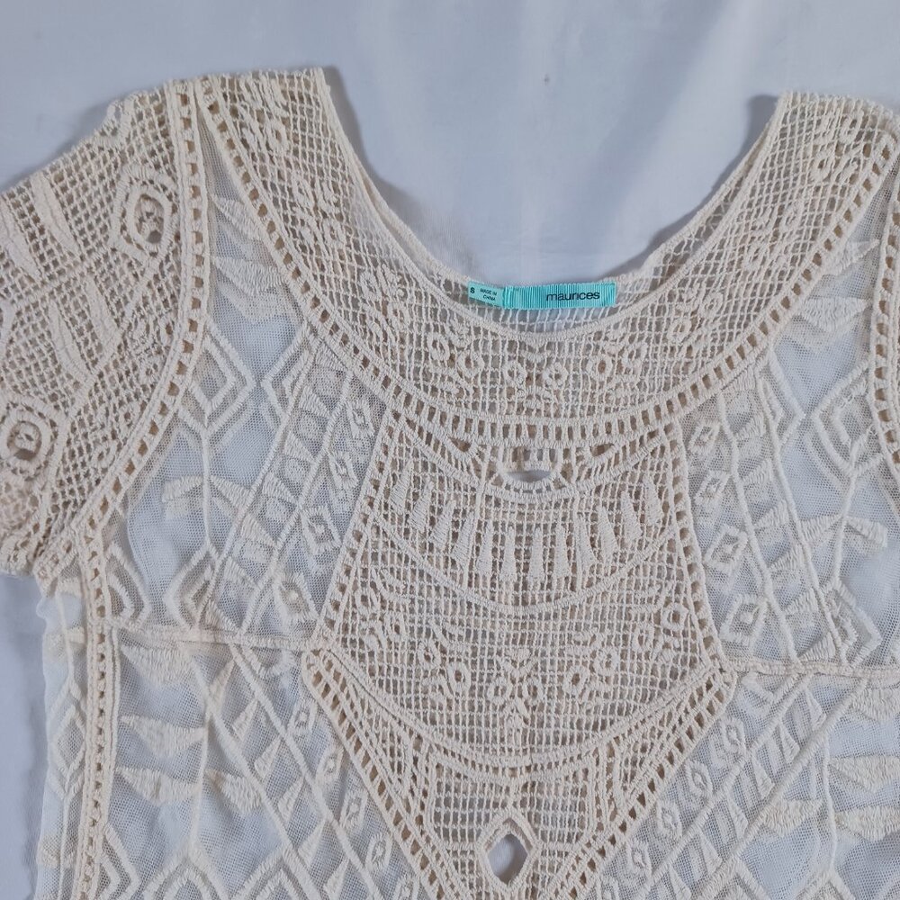 Maurices Womens Sheer Crochet Lace Mesh Tunic Top Cream Natural Size S - Picture 5 of 10